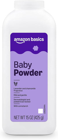 Amazon Basics Lavender and Chamomile Cornstarch Baby Powder, Hypoallergenic, 15 oz, 1 Pack