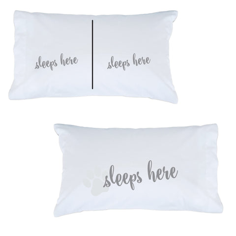 Personalized Planet Dog Sleeps Here White Bedroom Pillowcase Set with Custom Personalization | Pet Owner Bedroom Décor | 2 Standard Queen Size Pillow Covers | 20x31