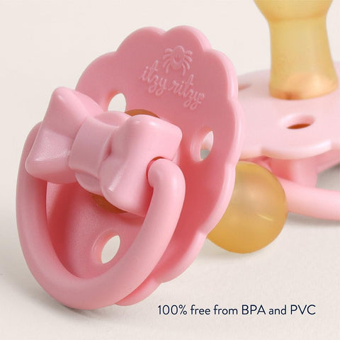 Itzy Ritzy Natural Rubber Pacifiers Set of 2, 6-18 Months (Pink Bows)