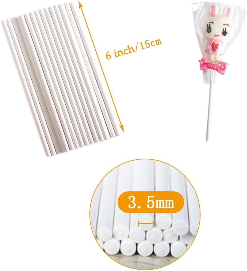 200 Count White Lollipop Sticks,6-Inch Paper Sticks Sucker Stick for Cake Pops,Cupcake Toppers,Candy Melt,Chocolate,Cookie,Dessert(Dia 3.5mm)