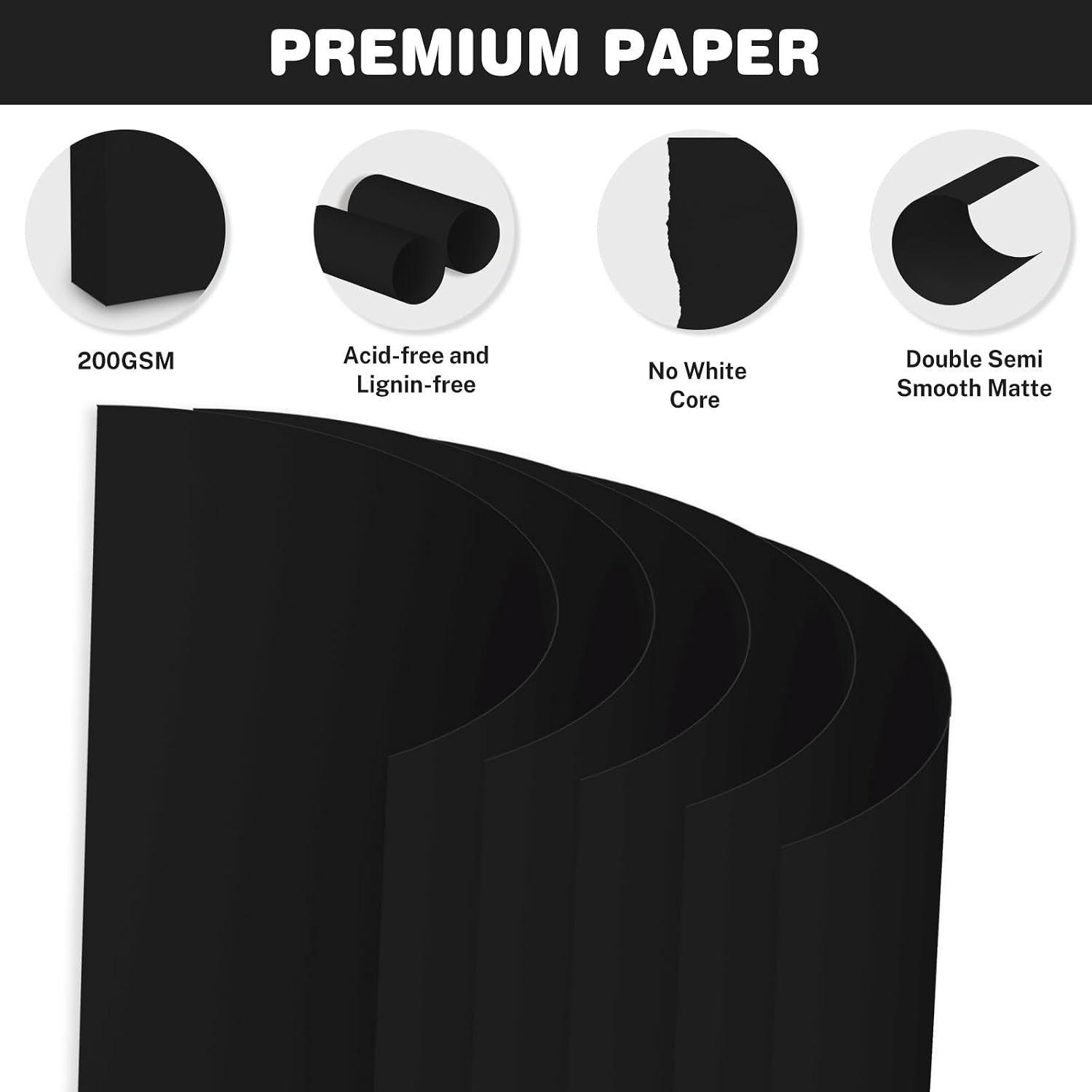 Cardstock 8.5 X 11, 40 Sheets Black Card Stock 75lb/ 200gsm Copy Paper
