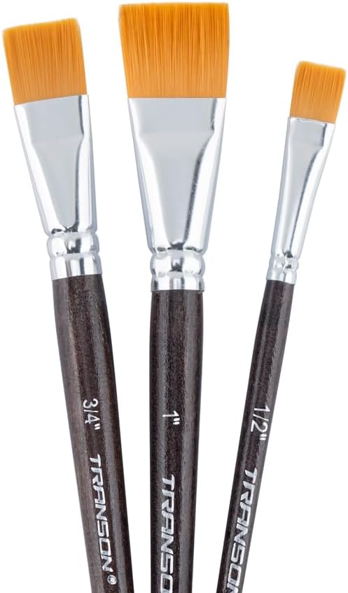 Transon Flat Paint Brush Set 3pcs for Acrylic Watercolor Gouache Oil and Body Painting