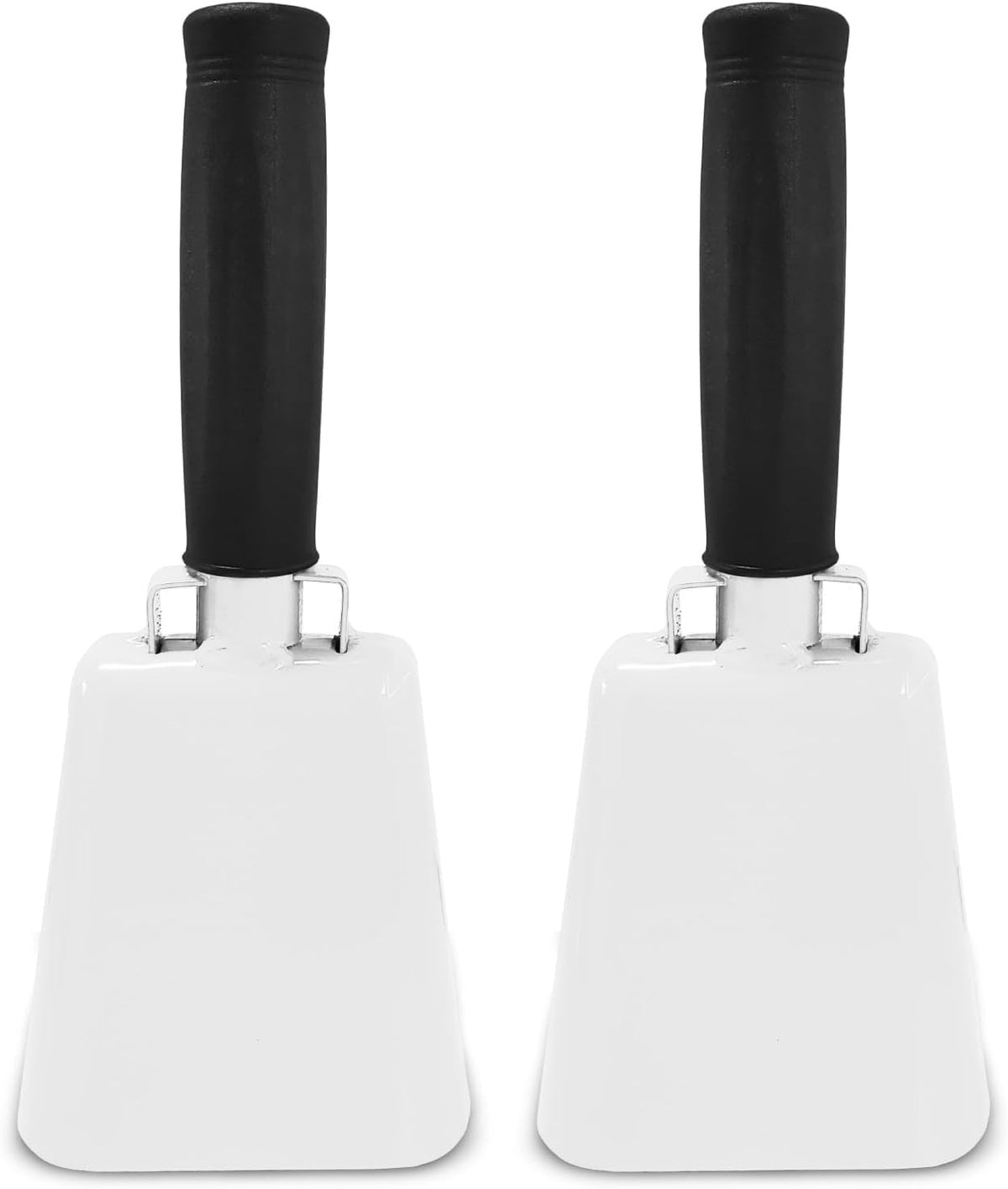 2 pack 7 in. steel cowbell/Noise makers with handles. Cheering Bell for sporting, football games, events. Large solid school hand bells. Cowbells. Percussion Musical Instrument. Cow Bell Alarm (White)