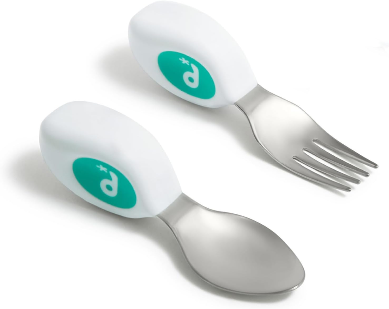 doddl Toddler Utensils, Ergonomic Fork and Spoon Set for Self Feeding, Stainless Steel Silverware for 1-3 Year Olds, BPA Free, Dishwasher Safe (Aqua)