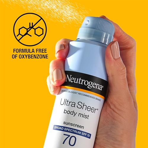 Neutrogena Sunscreen Spray, Ultra Sheer ® Body Mist, Broad Spectrum SPF 70, Non-Greasy Water Resistant Body Sunscreen Mist, Non-Comedogenic, 5 oz (Pack of 3)