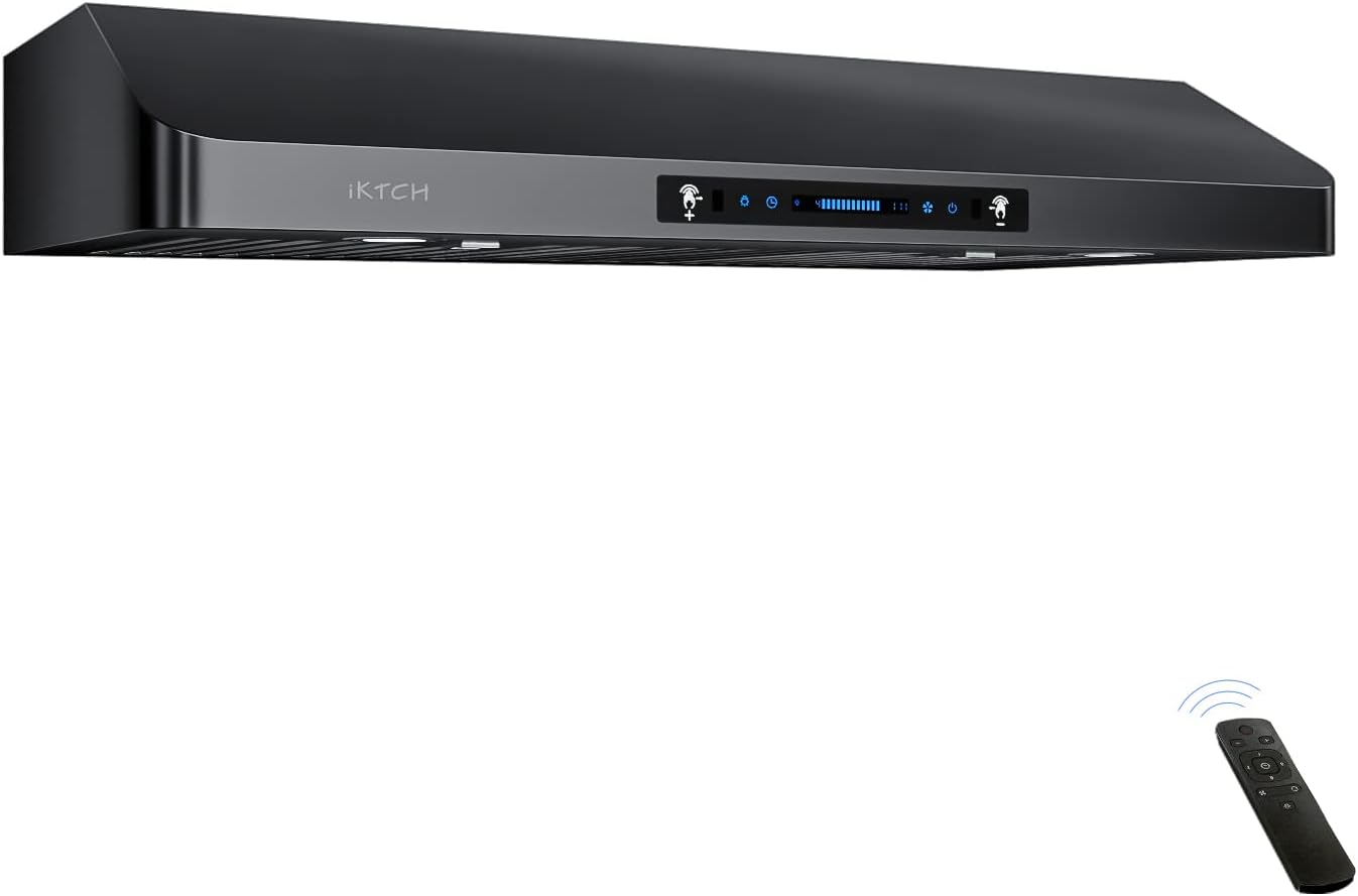 IKTCH 30" Black Under Cabinet Range Hood, 900 CFM, Gesture & Touch Control