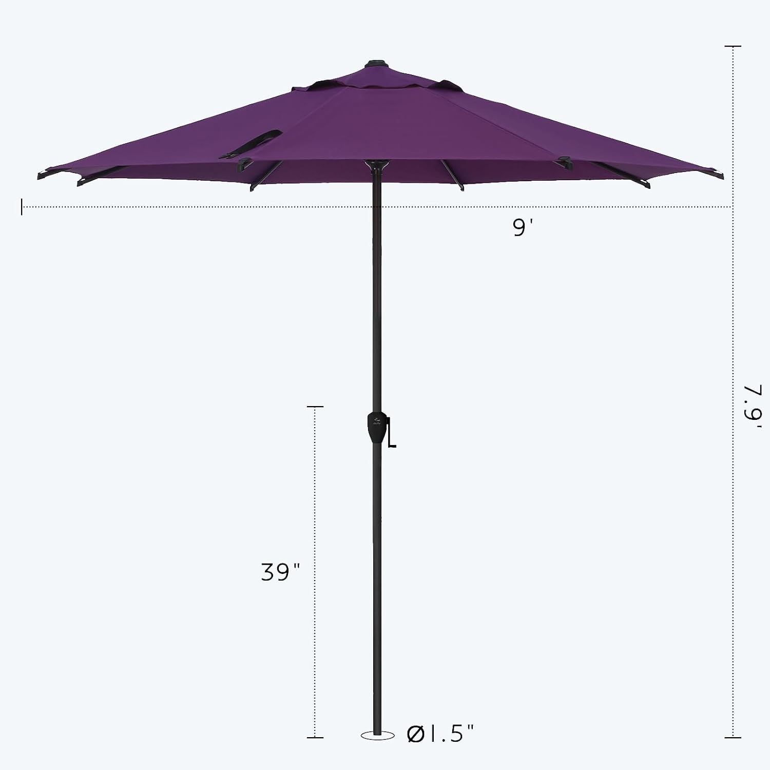Abba Patio 9FT Lyon Outdoor Patio Umbrella Outdoor Table Umbrella with Crank Market Umbrella 8 Sturdy Ribs UV Protection Waterproof and Push Button Tilt for Garden Deck Backyard,Purple