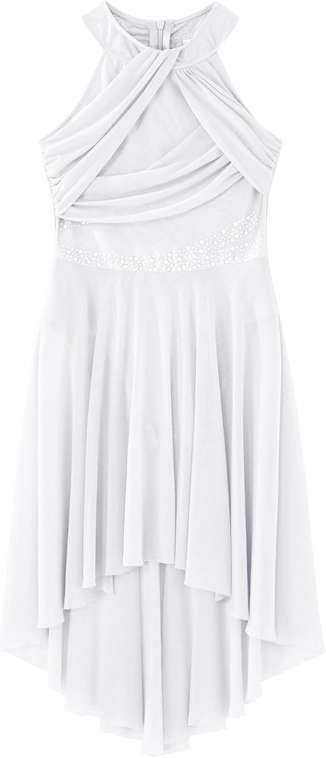Kids Girls Lyrical Dance Dress Ballet Tulle Leotard Dress