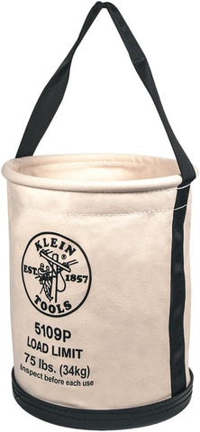 Klein Tools 5109S Canvas Bucket, Straight Wall Tool Bucket Swivel with Swivel Snap, 75-Pound Load Rated