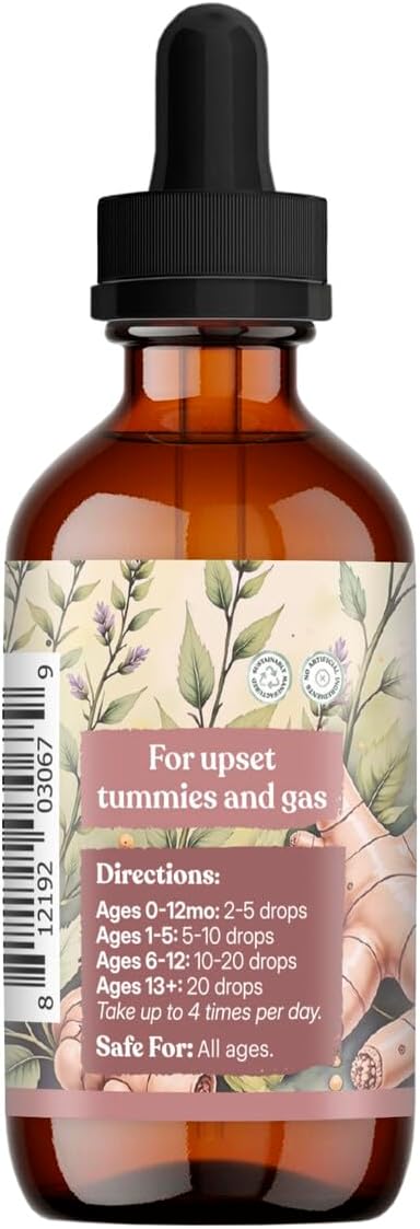 Earthley Wellness Organic Baby Gas Relief, 4 Month Supply, Natural Gripe Water for Babies, (2 oz, 1,200 Drops), Baby Gas Relief with Fennel Seed & Ginger Root for Digestive Comfort