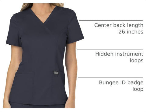 Cherokee WW Revolution Scrub Tops Women Mock Wrap 2 Pockets Nurse Shirt
