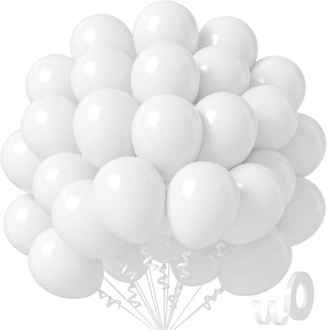 White Balloons 12 inch, White Latex 50pcs Party Balloons