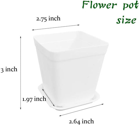 24 Pack 3 Inch White Square Plastic Plant Pots with Saucers,Nursery Seedling Pots with Drainage Hole,Small Planter Containers for Succulents,Flowers,Indoor Outdoor Garden,Home Office Balcony Decor