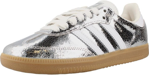 adidas Samba OG Womens Sneaker (Silver Metallic Cracked Leather, 7.5)