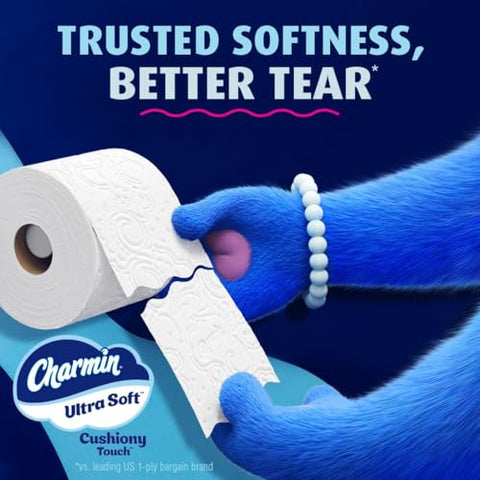 Charmin Toilet Paper Ultra Soft Cushiony Touch, 18 Family Mega Rolls = 90 Regular Rolls