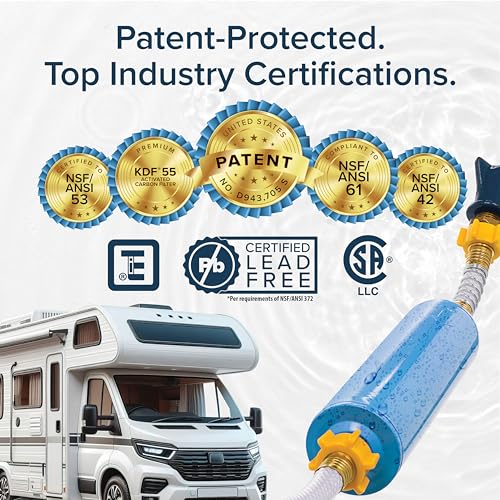 Camco TastePURE RV Water Filter - New Advanced 6-Step Patent-Protected Filtration - Camping Essentials for Fresh Drinking Water - RV Inline Water Filter w/Flexible Hose Protector, Made in USA (40043)