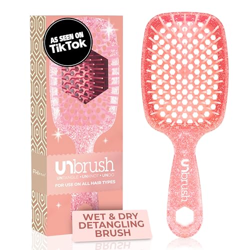 FHI Heat UNbrush Detangling Brush for Pain-Free Brushing on All Wet or Dry Hair Types — Durable DuoFlex Anti-Static Bristles, Lightweight Handle, Vented Hair Brush, Ruby Peach