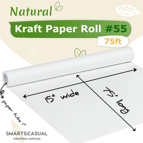 SMART&CASUAL 15" x 900" (75') Kraft Paper Roll for Art Craft Supplies Gift Wrapping Moving Packing Painting Drawing Paint Easel Poster Chart Paper (White, 15" W x 900" L (75'))