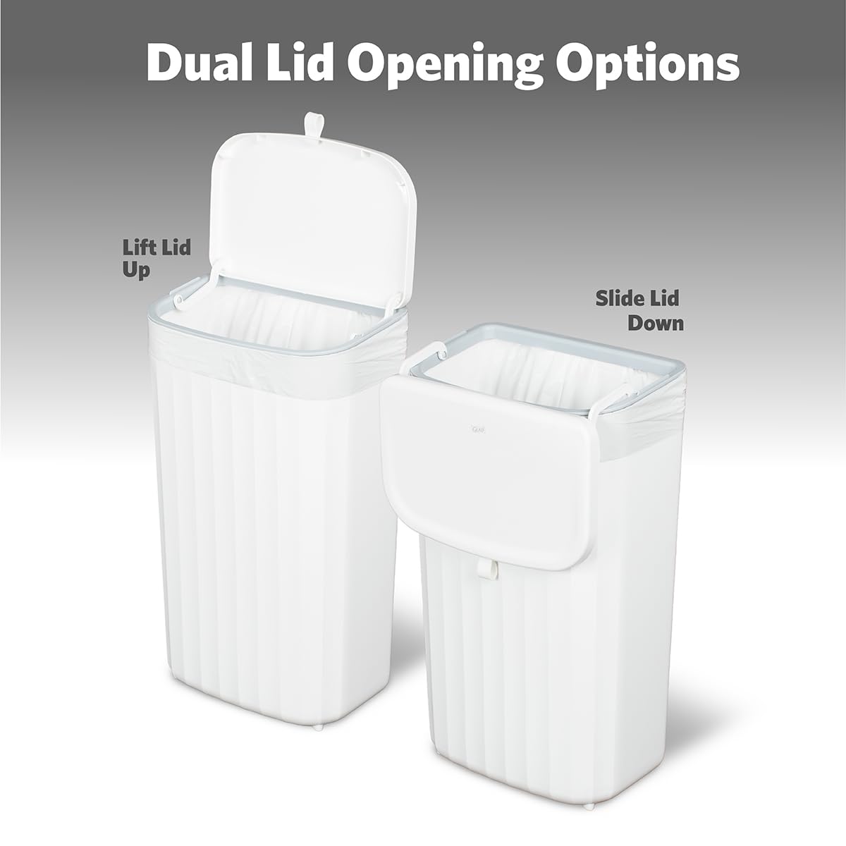 Glad Roomate Under Counter Waste Bin | Space Saving Small Trash Can for Kitchen Cabinet, Bathroom or Office | Dual Lid for Ease of Opening, 12 Liter, White