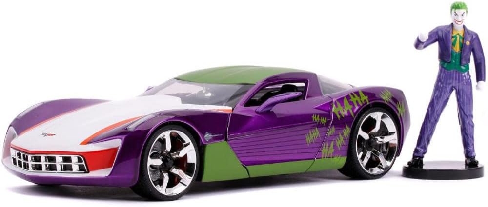 Jada Toys Hollywood Rides DC Comics Joker & 2009 Chevy Corvette Stingray Concept Die-Cast Car, 1:24 Scale Vehicle with 2.75" Die-Cast Collectible Figure 31199