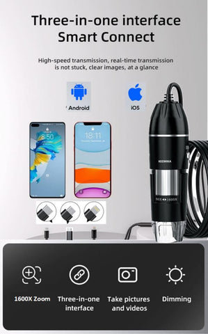 USB Digital Microscope, 50x-1600x Magnification Handheld, 1440P HD 8 LED Lights, Portable Microscope Compatible with iOS and Android Devices, 2MP Portable Microscope Camera for Adults, Kids