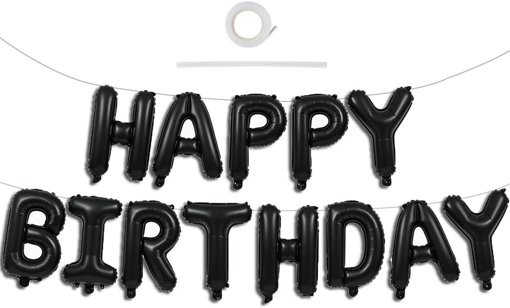 TONIFUL 16 Inch Black Happy Birthday Balloons Banner Decorations for Men