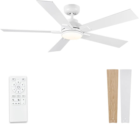 52 Inch White Ceiling Fans with Lights and Remote