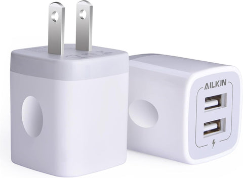 USB Wall Charger, Charger Adapter AILKIN 2Pack 2.1A Dual Port Quick Plug