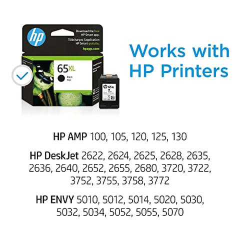 HP 65XL Black High-yield Ink Cartridge | Works with HP AMP 100 Series, HP DeskJet 2600, 3700 Series, HP ENVY 5000 Series | Eligible for Instant Ink | N9K04AN