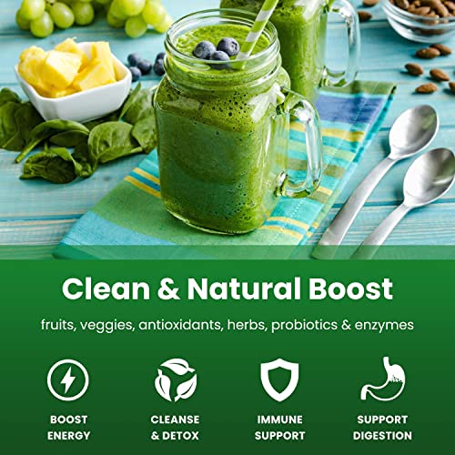 NutraChamps Super Greens Powder Premium Superfood | 20+ Organic Green Veggie Whole Foods | Wheat Grass, Spirulina, Chlorella & More | Antioxidant, Digestive Enzyme & Probiotic Blends