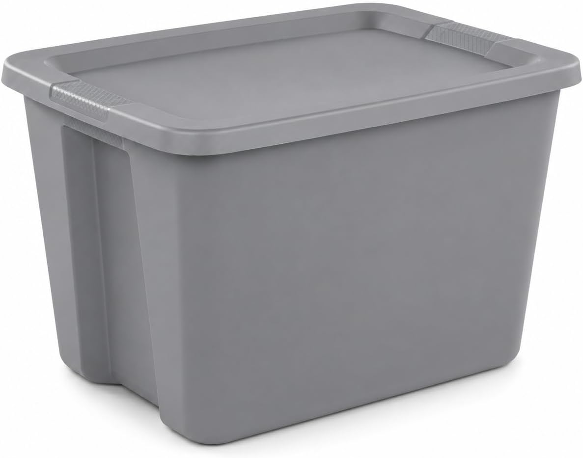 18 Gal Storage Bin with Snap-On Lid, Stackable Plastic Tote, Gray