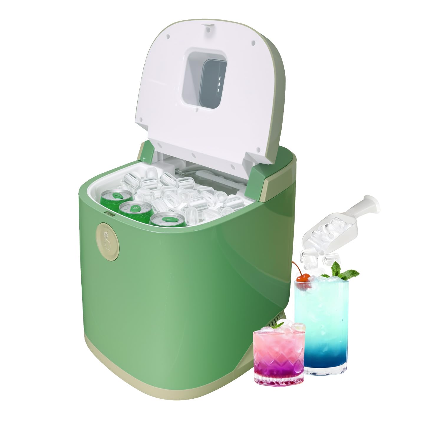 GSEICE Countertop Ice Maker Machine, 9 Ice Cubes Ready in 5 Mins, 12V Ice Maker in Car, 30lbs in 24Hrs, 4 Sizes Ice Support, Portable Ice Maker with Basket and Scoop, for Car/Home/Kitchen/Camping/RV