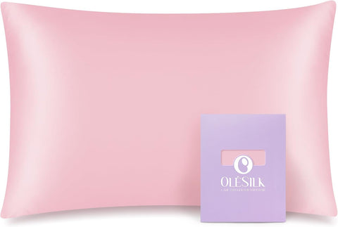 OLESILK Toddler 100% Mulberry Silk Pillowcase, Zipper, 13"x 18", Pink