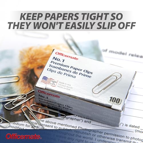 Officemate Premium #1 Paper Clips, 1,000 Paper Clips (10 Boxes of 100 Each) (99916) , Silver