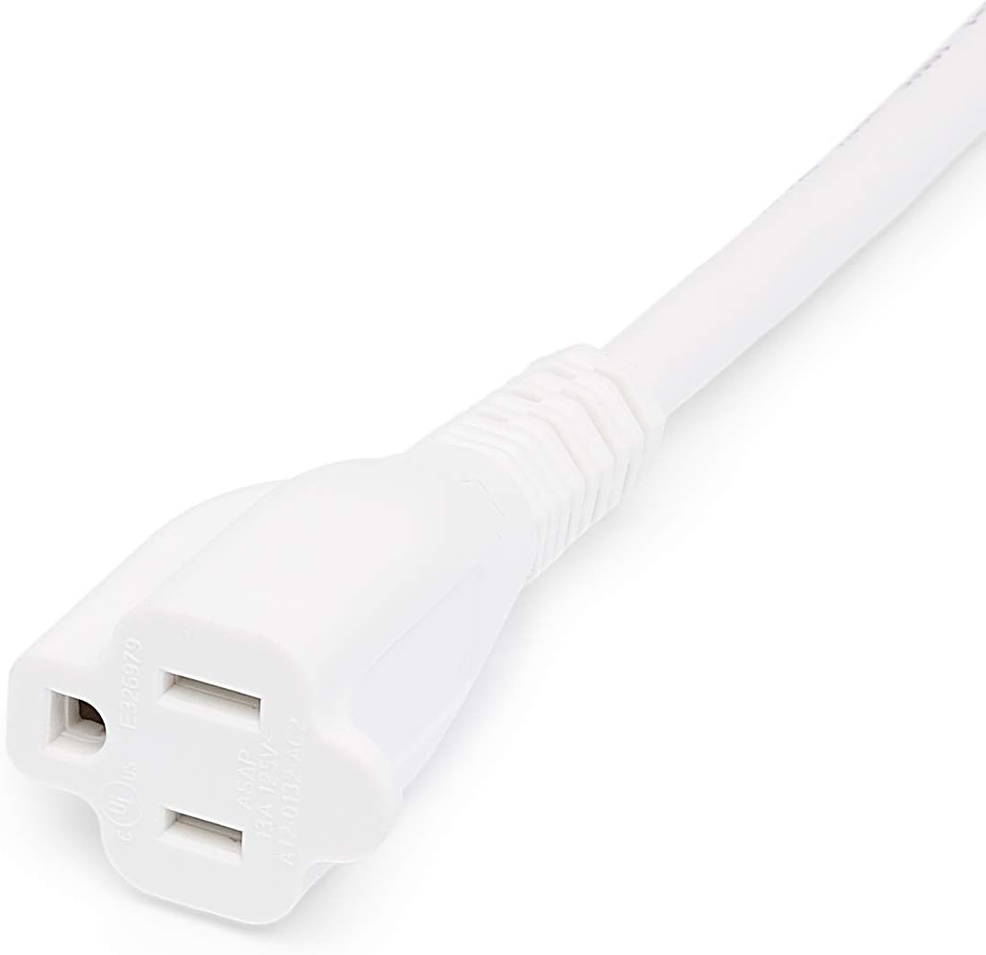 Amazon Basics Extension Cord, 3 Prong Outlet Extender, Indoor, 13 Amps, 125V, 6 Ft, White