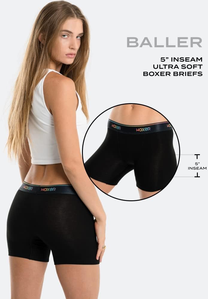 Woxer Boxer Shorts for Women - 5" Baller Boy Shorts Underwear, Soft Modal, Chafe Free - Breathable & Moisture-Wicking