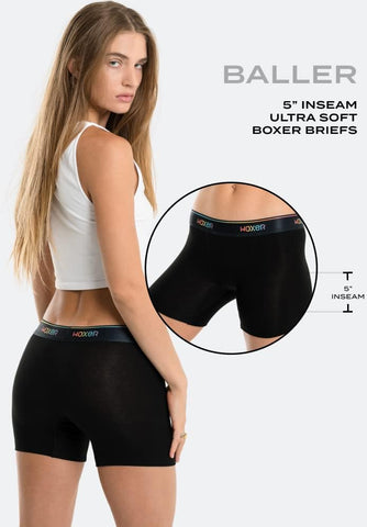 Woxer Boxer Shorts for Women - 5" Baller Boy Shorts Underwear, Soft Modal, Chafe Free - Breathable & Moisture-Wicking