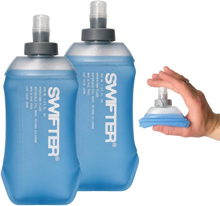 SWIFTER 2x Soft Flask 250ml | Running, Hiking, Cycling Hydration Flask | Collapsible, Leakproof, Reusable | Matt Finish, Sky Blue
