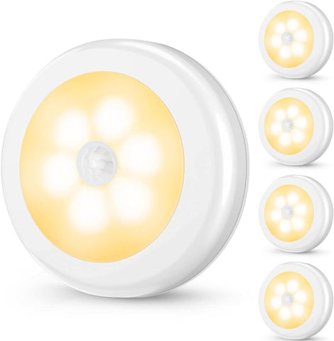 Mlambert 4 Pack Motion Sensor LED Night Light, Cordless Battery-Powered Stick-on Magnet Closet Lights, Safe Lighting for Stairs, Cabinet, Warm White