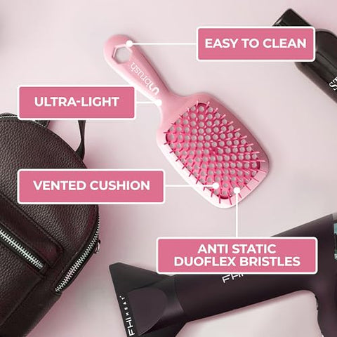 FHI Heat UNbrush Detangling Brush for Pain-Free Brushing on All Wet or Dry Hair Types — Durable DuoFlex Anti-Static Bristles, Lightweight Handle, Vented Hair Brush, Peony Light Pink