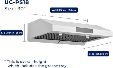 Hauslane Range Hood Under Cabinet 36" Ducted with 6 Speed & Auto Shut-off