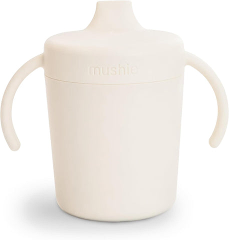 mushie Trainer Sippy Cup | Made in Denmark | Leak Resistant Twist-Off Lid & Handles | Plastic |6 Months + (Ivory)