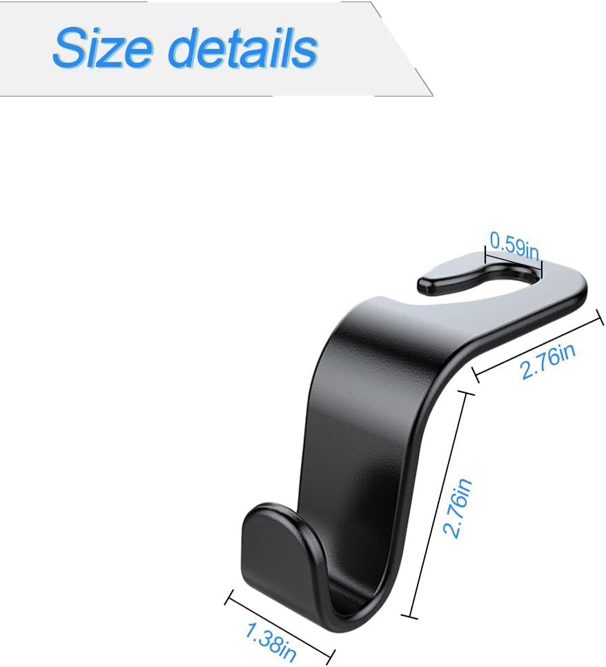 4 Pack Curved Headrest Hooks for Vehicle Seats, Black Style 2