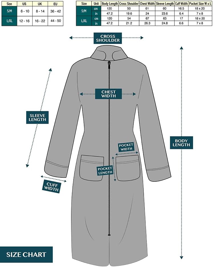 PAVILIA Womens Zip Up Robe with Pockets, Long Sherpa Housecoat Bathrobe