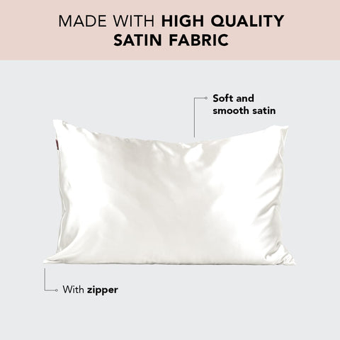 Kitsch Satin Pillowcase with Zipper for Hair & Skin, Softer Than Silk Pillow Cases Queen, Smooth Pillow Covers, Machine Washable, Wrinkle-Free, Cooling Satin Pillow Cases Standard Size 19"x26", Ivory