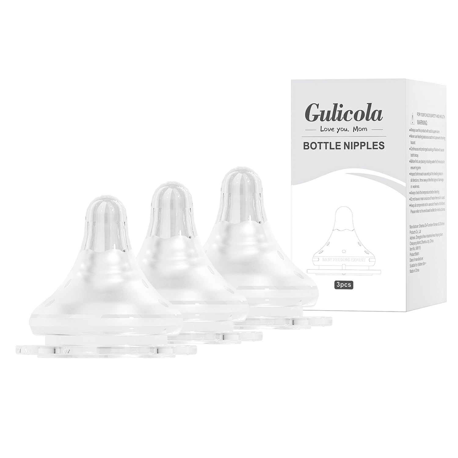 Gulicola Natural Flow Baby Bottle Silicone Nipple Level 3, Large Flow (L), 6+ Months, 3 Counts (Pack of 1)