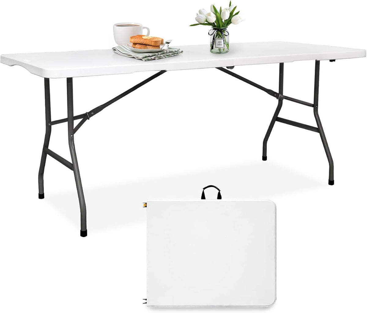 pollilar 6FT Folding Table Heavy Duty Portable Plastic Foldable Table White