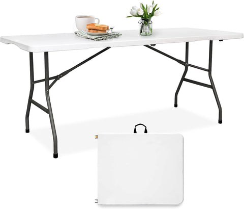 pollilar 6FT Folding Table Heavy Duty Portable Plastic Foldable Table White