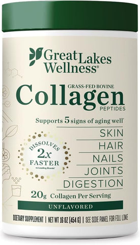 Great Lakes Wellness Collagen Peptides Powder for Skin, Hair, Nails, Joints & Digestion - Unflavored - Quick Dissolve Hydrolyzed, Non-GMO, Keto, Kosher - 16 oz - 2 Pack