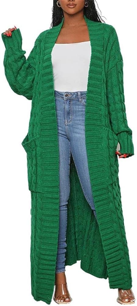 Long Sweaters for Women Cardigan Open Front Long Sleeve Plus Size Chunky Cable Knit Duster Cardigans with Pockets Winter Coat